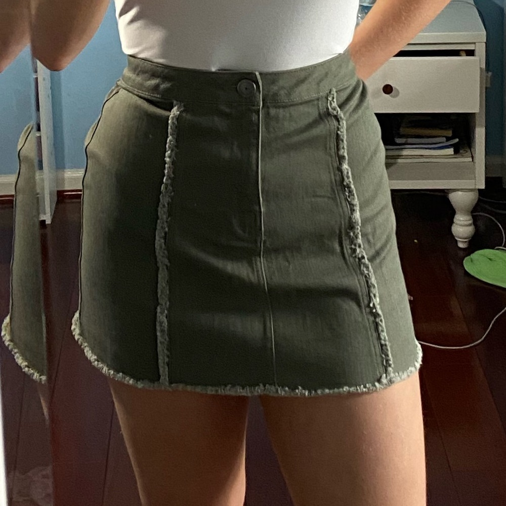 olive green mini skirt